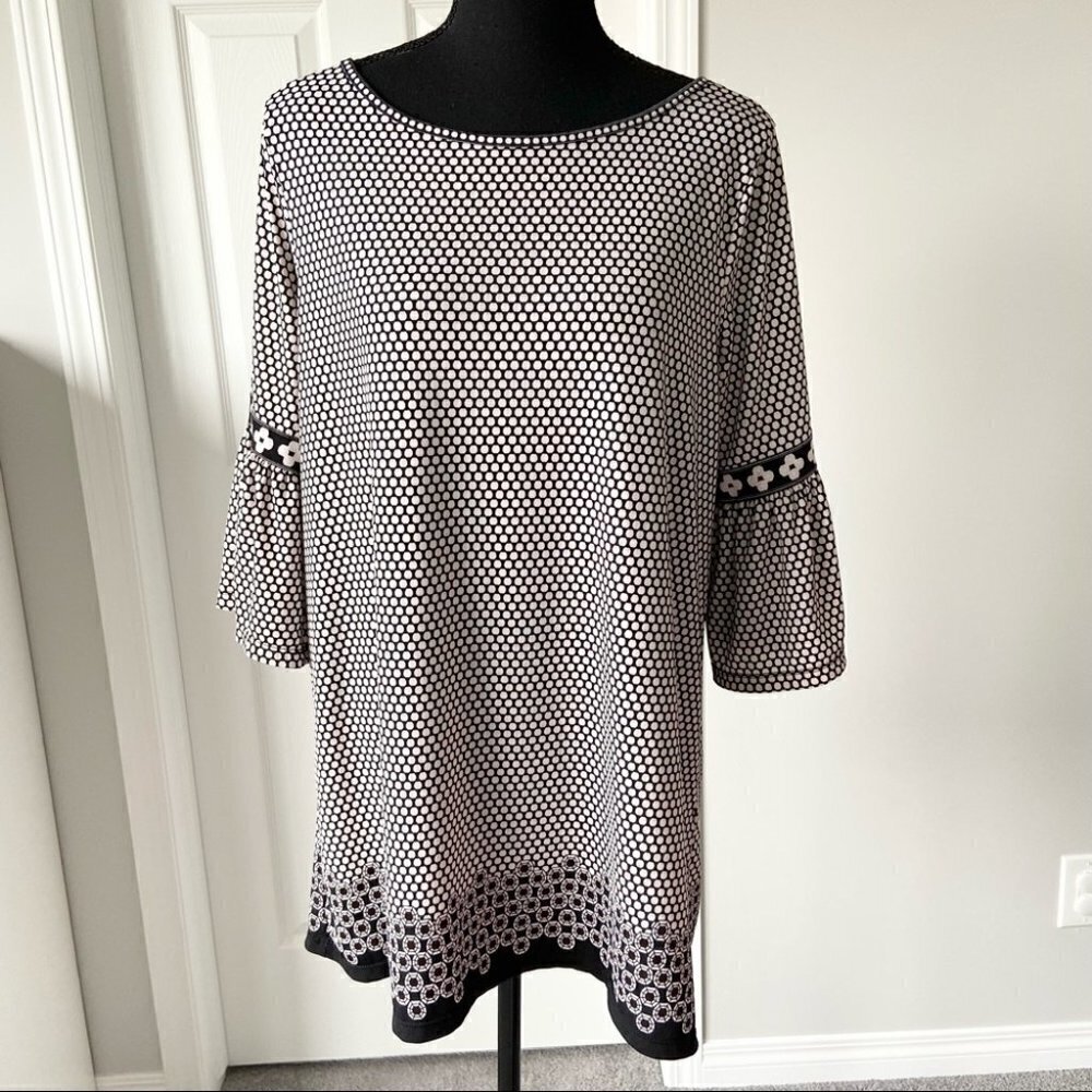 Max Studio Flared Sleeve Stretchy Crepe Tunic Blouse Mini Dress